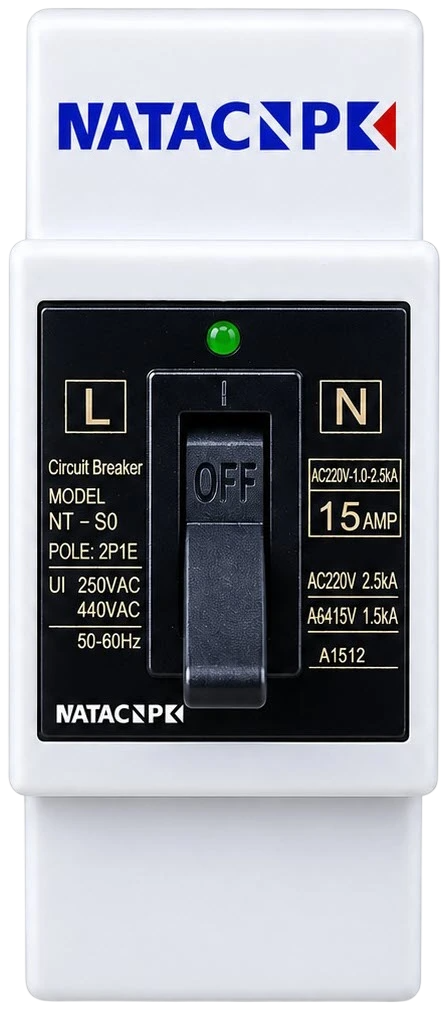 NATA NT-S0 15A double pole safety circuit breaker with LED